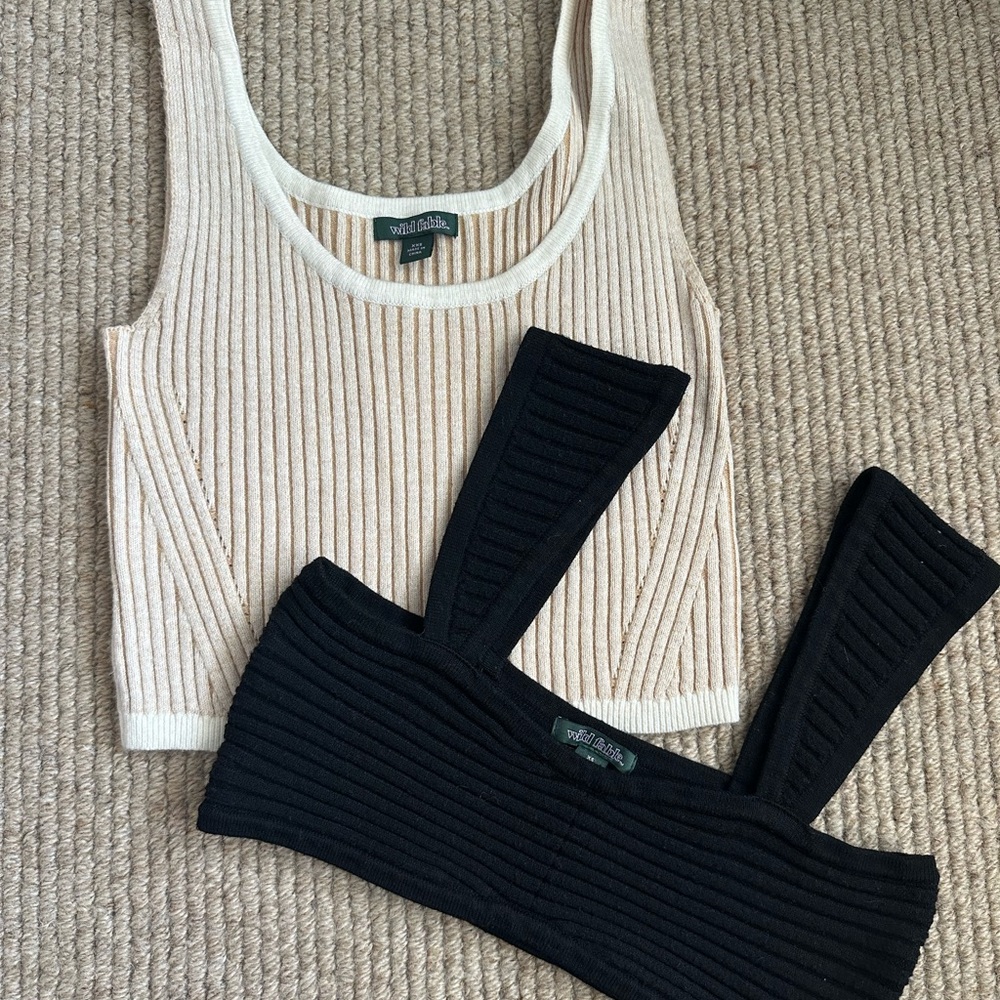 Cream and Black Ribbed Crop Tank Top